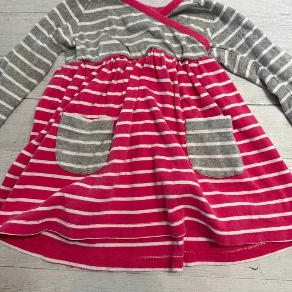 Hanna Andersson girls pink grey stripes cotton‎ dress size 80 18/24 months